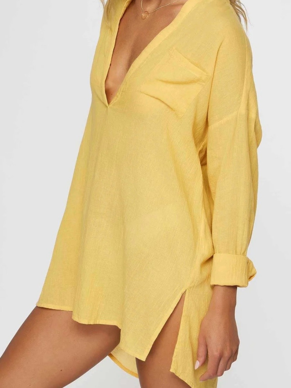 Women’s Yellow V-Neck Swim Cover-Up Tunic